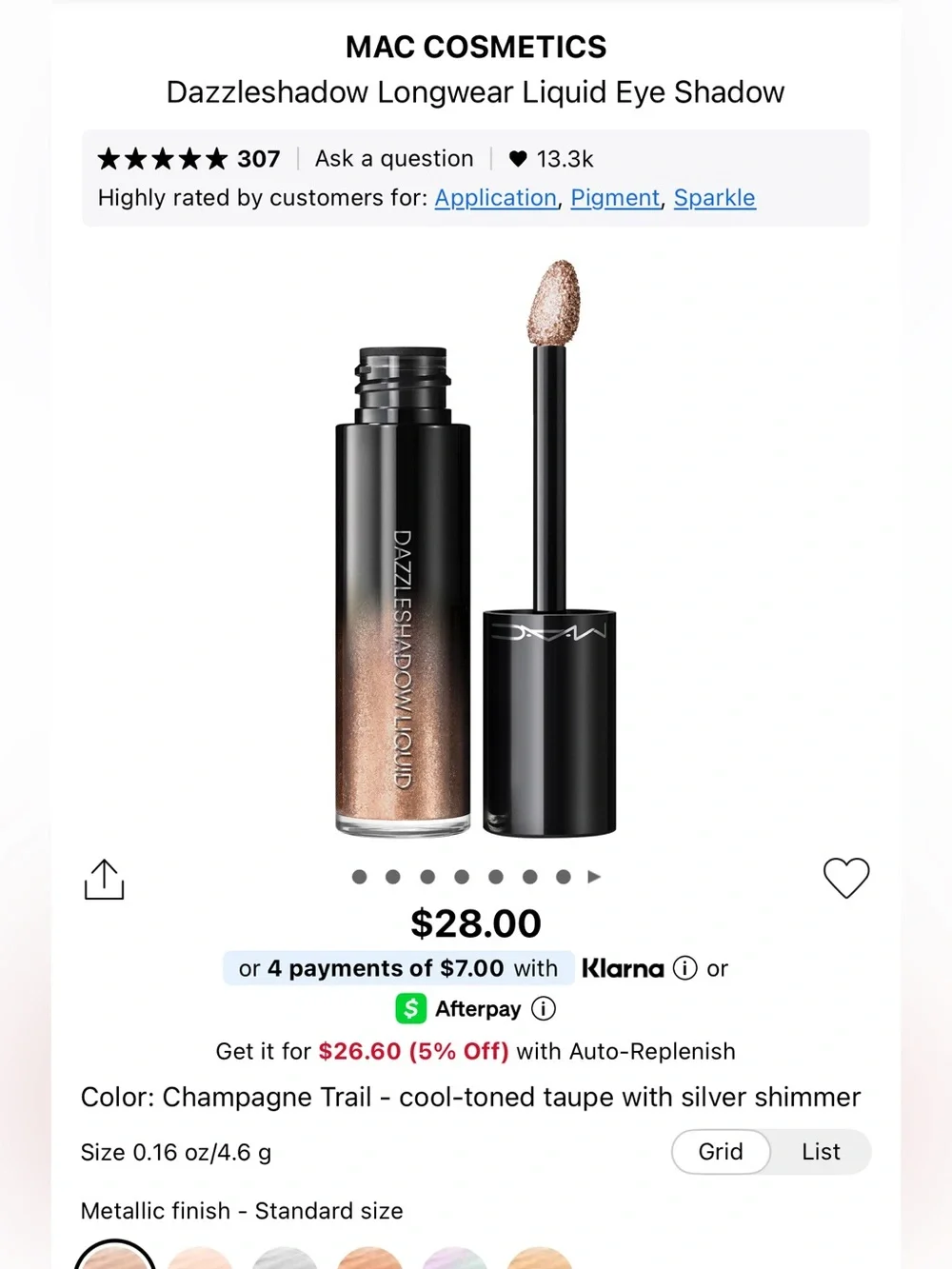 MAC Cosmetics Dazzleshadow longwear liquid eye shadow.